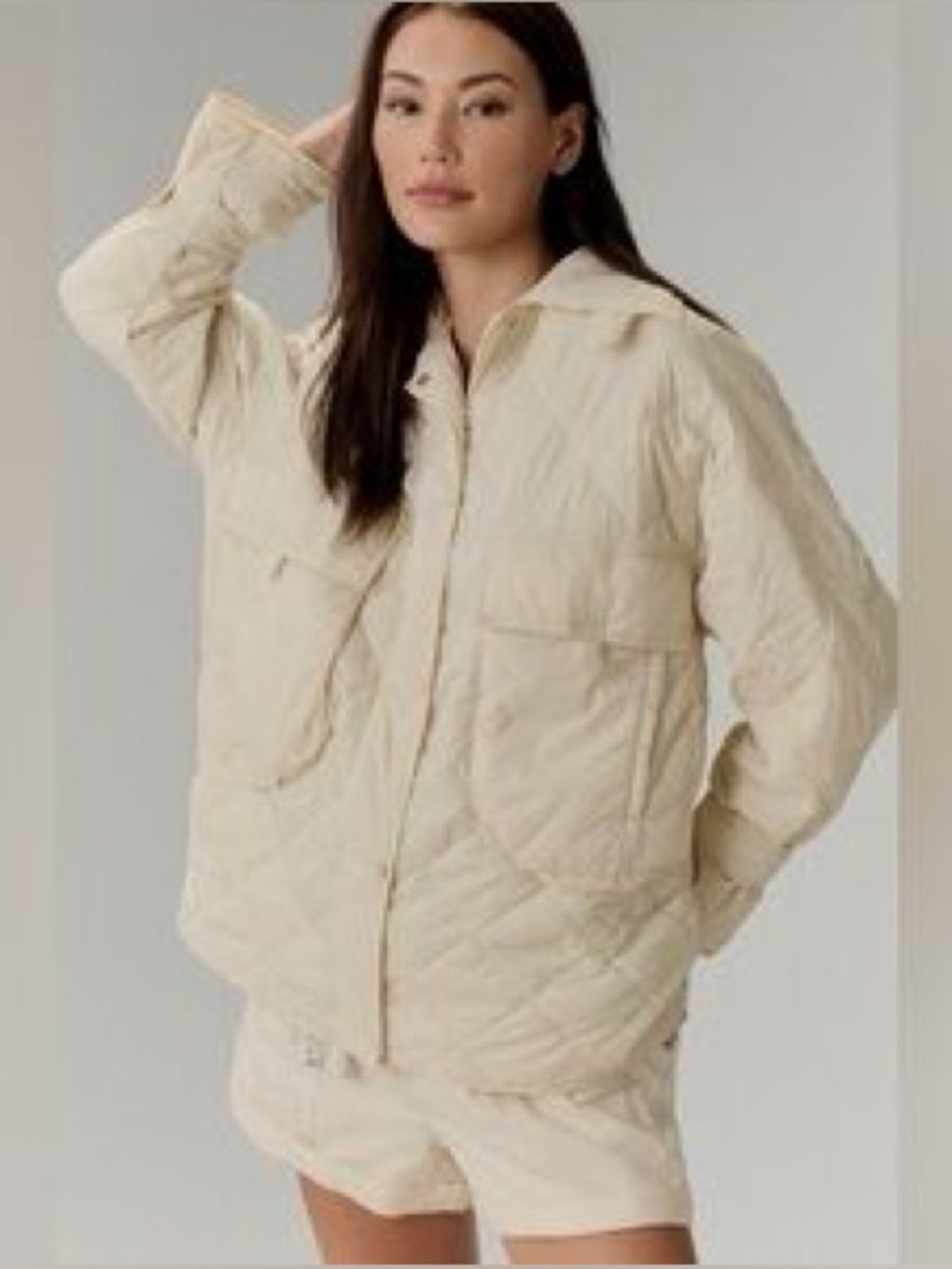 Anthropologie Quilted Cream Puffer Jacket Lightweight Full Zipper Oversized